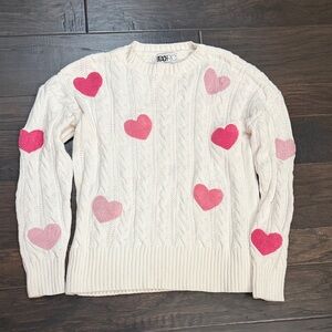 Beach Riot white Sweater with Pink Heart Accents